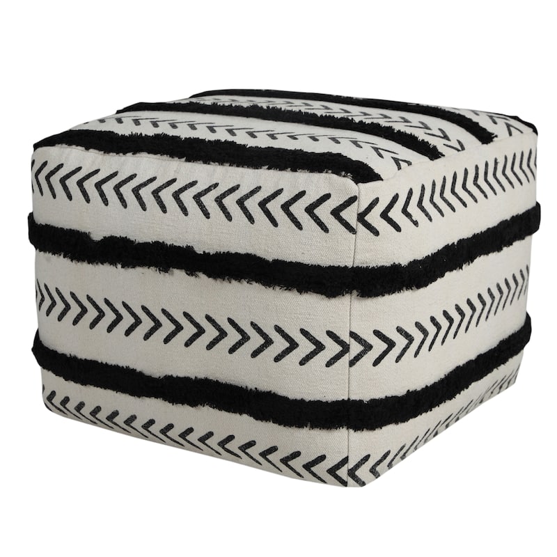 Austin Textured Black/White Chevron Square Pouf Ottoman by Sevita