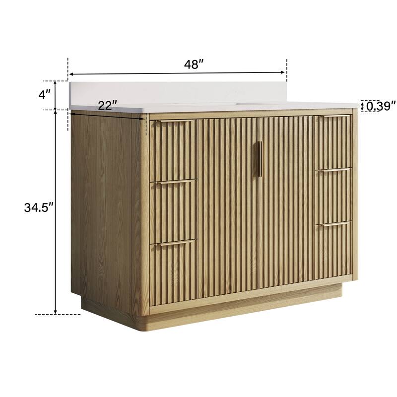 35''H Solid Wood Bathroom Vanity With Stain-resistant Carrera White Quartz Top and Sink