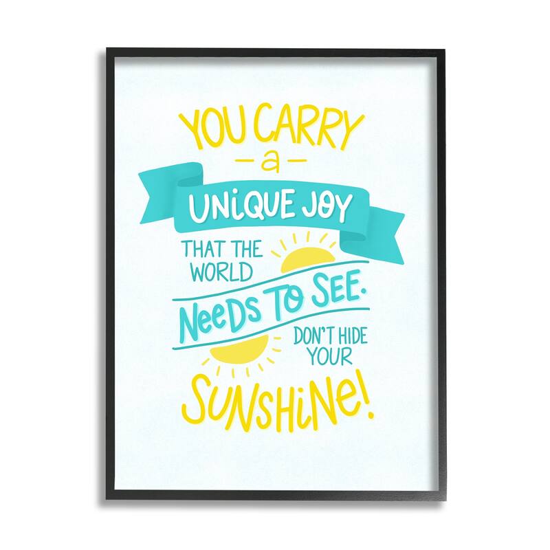 Stupell You Carry Unique Joy Motivational Phrase Summer Sunshine Framed Wall Art - White - 16 x 20 - Black