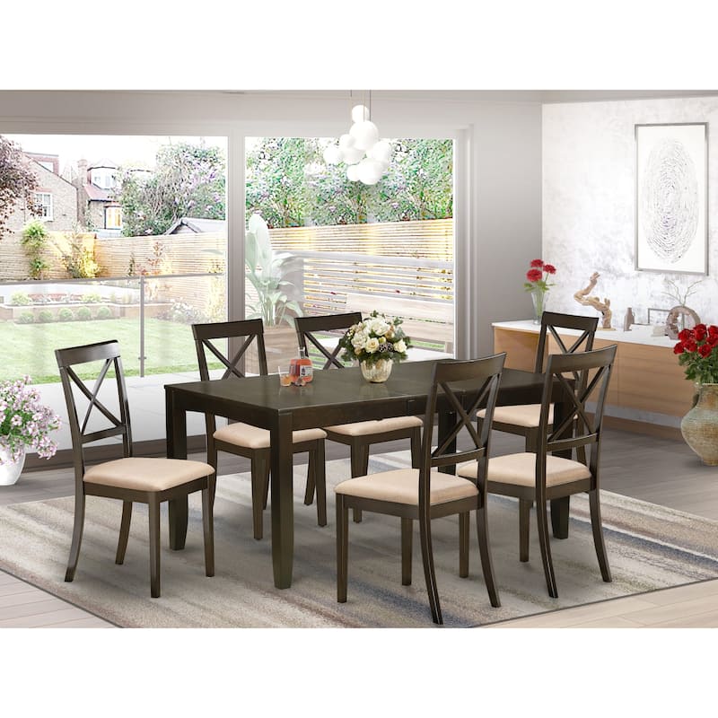 East West Furniture 7 Piece Dining Room Table Set- a Kitchen Table and 6 Dining Chairs, Cappuccino (Seat Options)