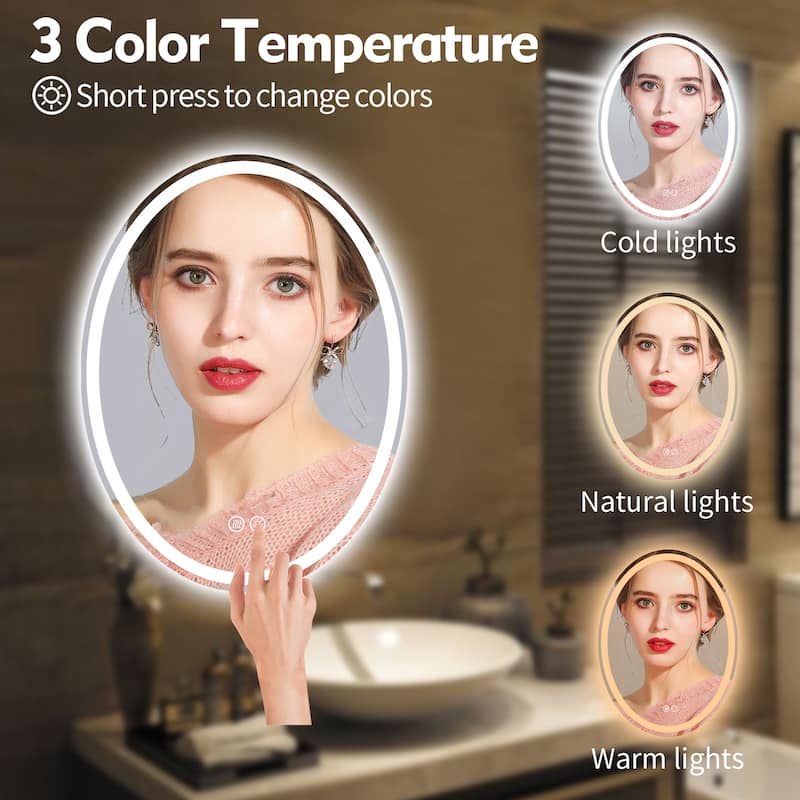 KIOTEE Super Bright Oval LED Lighted Anti-Fog Tempered Glass Bathroom Vanity Mirror with ETL and 3-Year Warranty