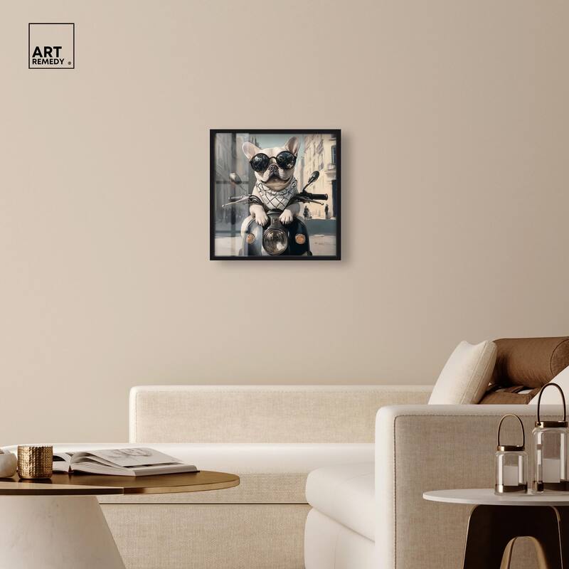 Frenchie on a Scooter Drive Shadowbox by Art Remedy