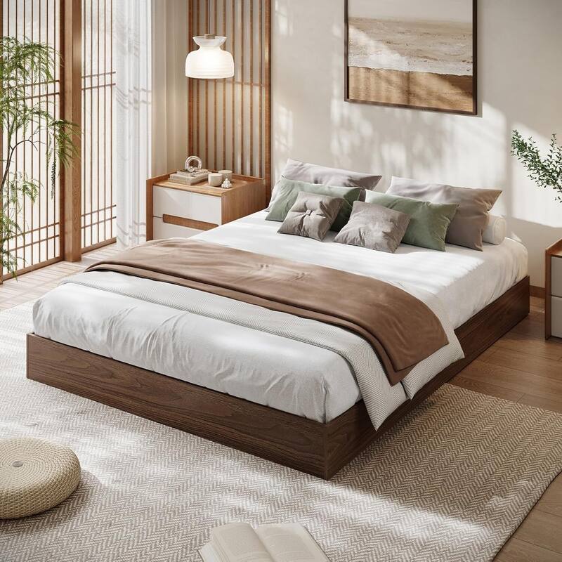Space-Saving Sturdy Floor-Standing Platform Bed Frame, No Box Spring Needed, Brown - California King