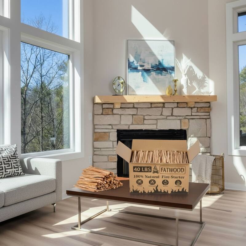 Anmytek Natural Fatwood Fire Starters 40 lb Bulk Box, Resin-Rich Pine Kindling for Fireplace Wood Stove Campfire Grill