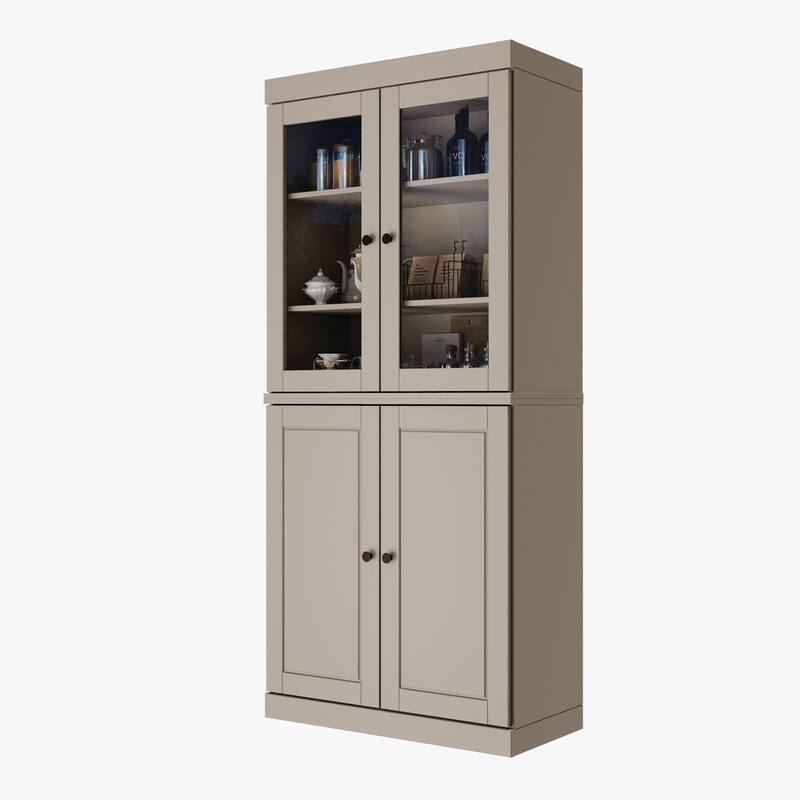 Palace Imports 100% Solid Wood Pantry Cabinet, Raised Panel & Clear Glass Doors, Adjustable Shelves, 32" Wide, 71.5" Tall