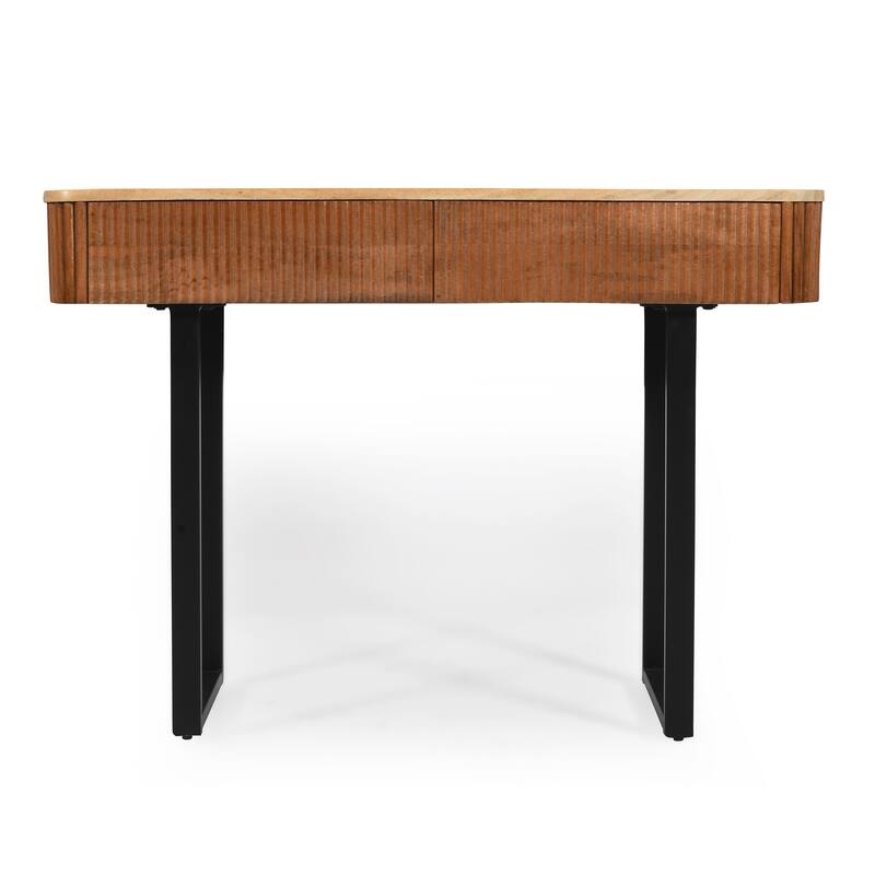 Solid Wood Console Table 40-Inch Fluted Entryway Table with 2 Storage Drawers and Metal Legs for Entryway Hallway Living Room