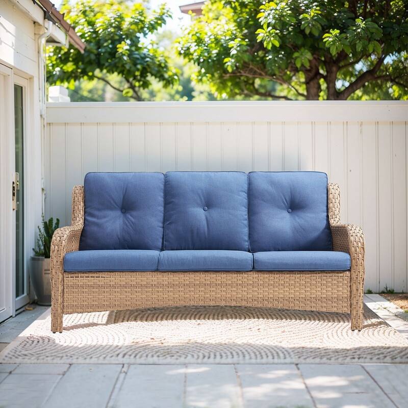 Pocassy 3-Seat Sofa Wicker Sofa Yellow-Blue - Yellow - Yellow - Blue