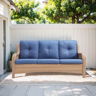 Pocassy 3-Seat Sofa Wicker Sofa Yellow-Blue - Yellow