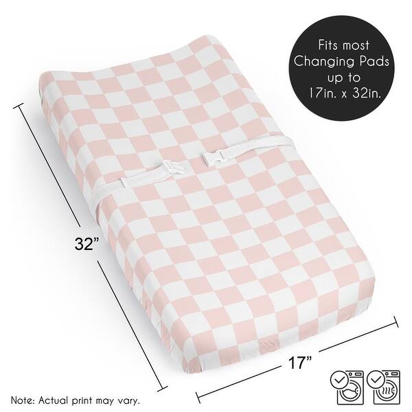 Sweet Jojo Designs Pink Gingham Checkered Plaid Girl Changing Pad Cover Sheet -Vintage Classic Checkerboard Geometric Minimalist