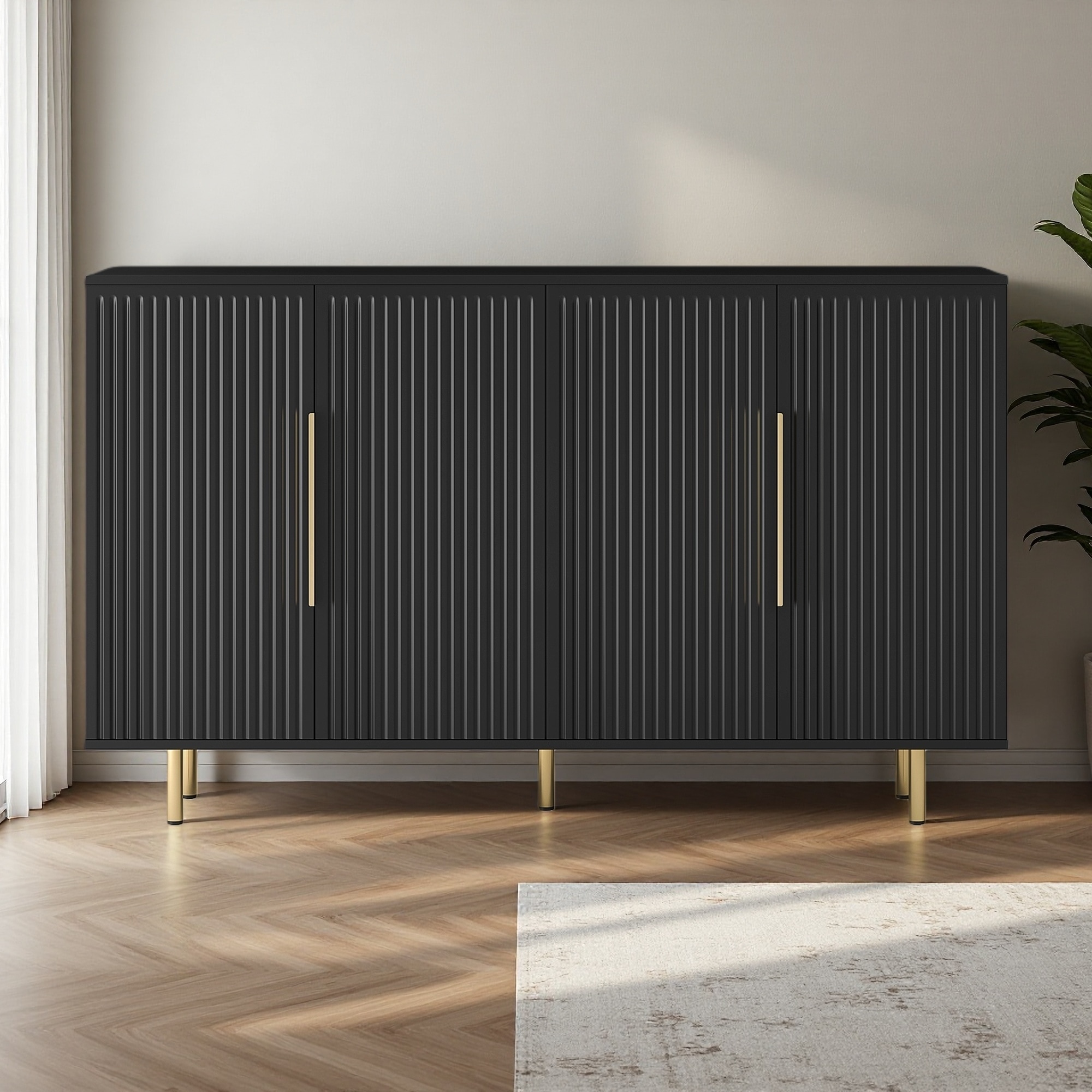 Modern Buffet Cabinet with Fluted Panels and Adjustable Shelves