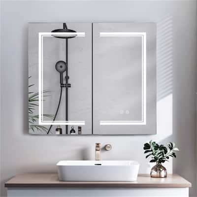 Black 32*28in Led Ligh Brightness Adjustment Bathroom Wall Cabinet