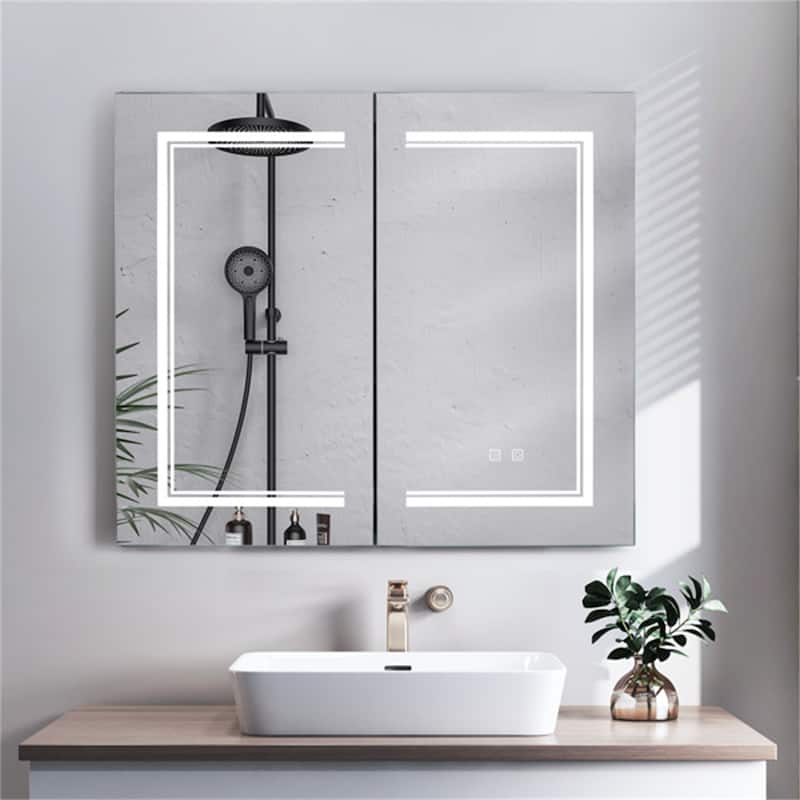 White 32*28in. Led Light Three-Color Lighting Bathroom Wall Cabinet - White