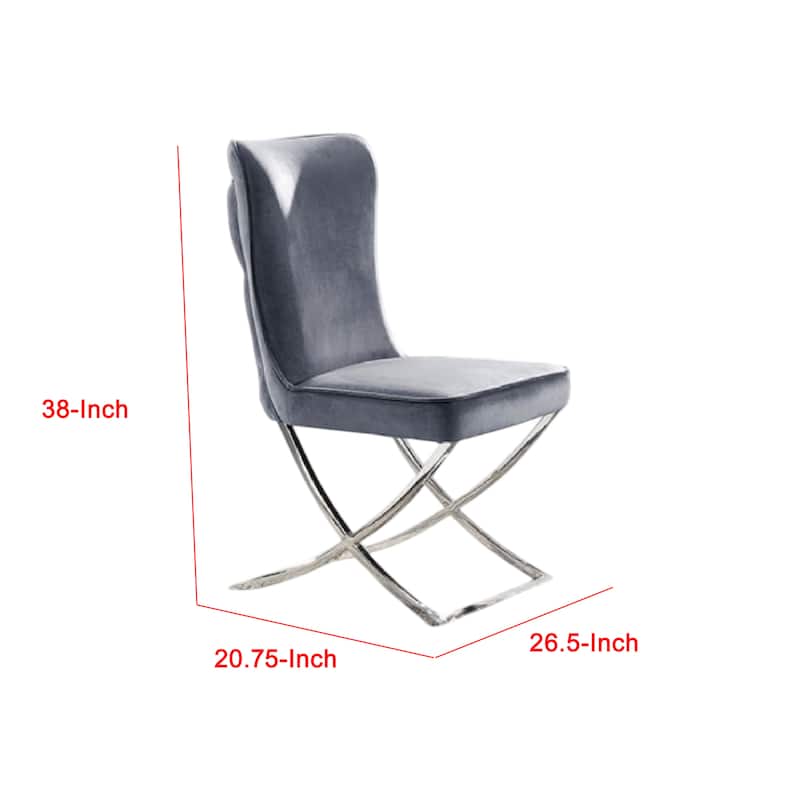 Waden Side Dining Chair Set of 2, Chrome Metal, Gray Button Tufted Velvet