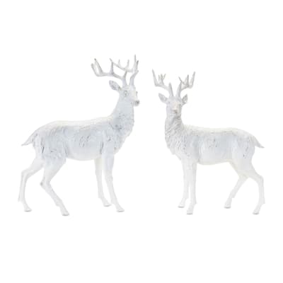 Deer (Set of 2) 13"L x 17"H Resin - White