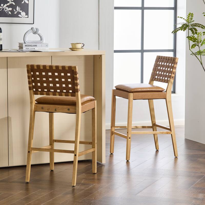 Christopher Knight Home - Rieti Industrial-Inspired Barstool Set with Crossback PU Upholstery and Wooden Frame