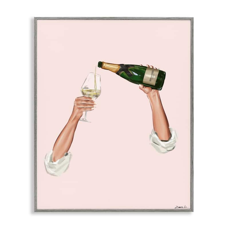 Stupell Champagne Pour on Pink Framed Giclee Art Design By Ziwei Li - 11 x 14 - Grey