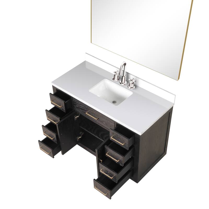 Abbey 48 in W x 22 in D Black Oak Single Bath Vanity, Cultured Marble Top, Faucet Set, and 46 in Mirror