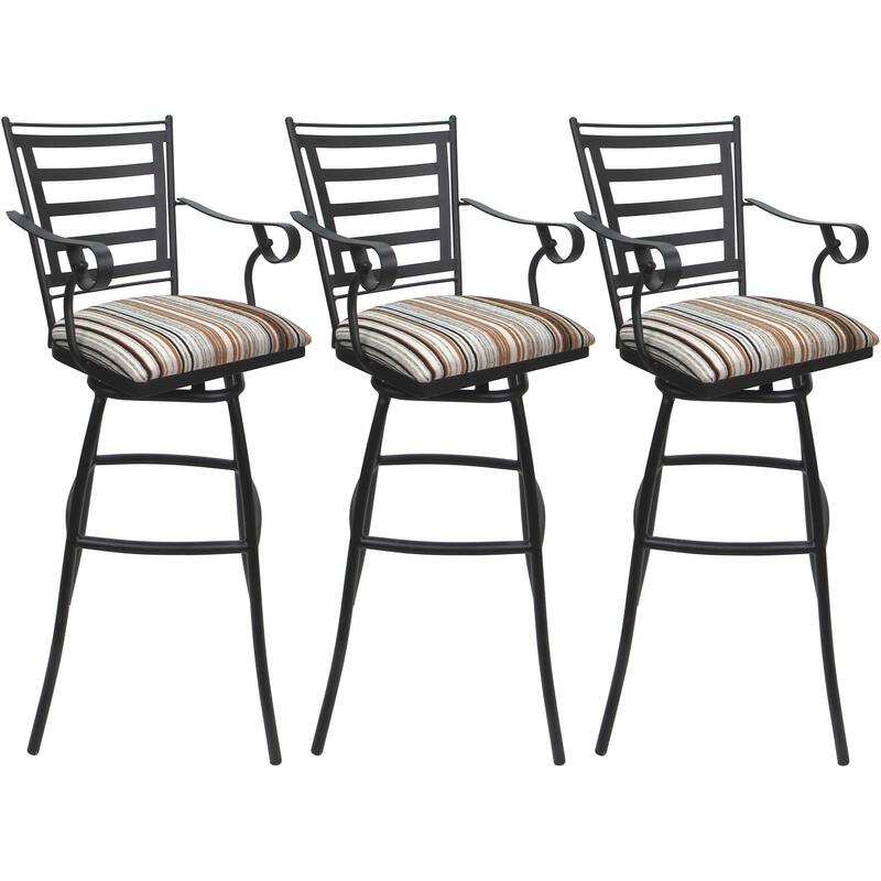 Set of 3 Outdoor Indoor Bar Stool Counter Extra Tall - Jenna with Arms - Driftwood Neutral - Gray - Counter Height