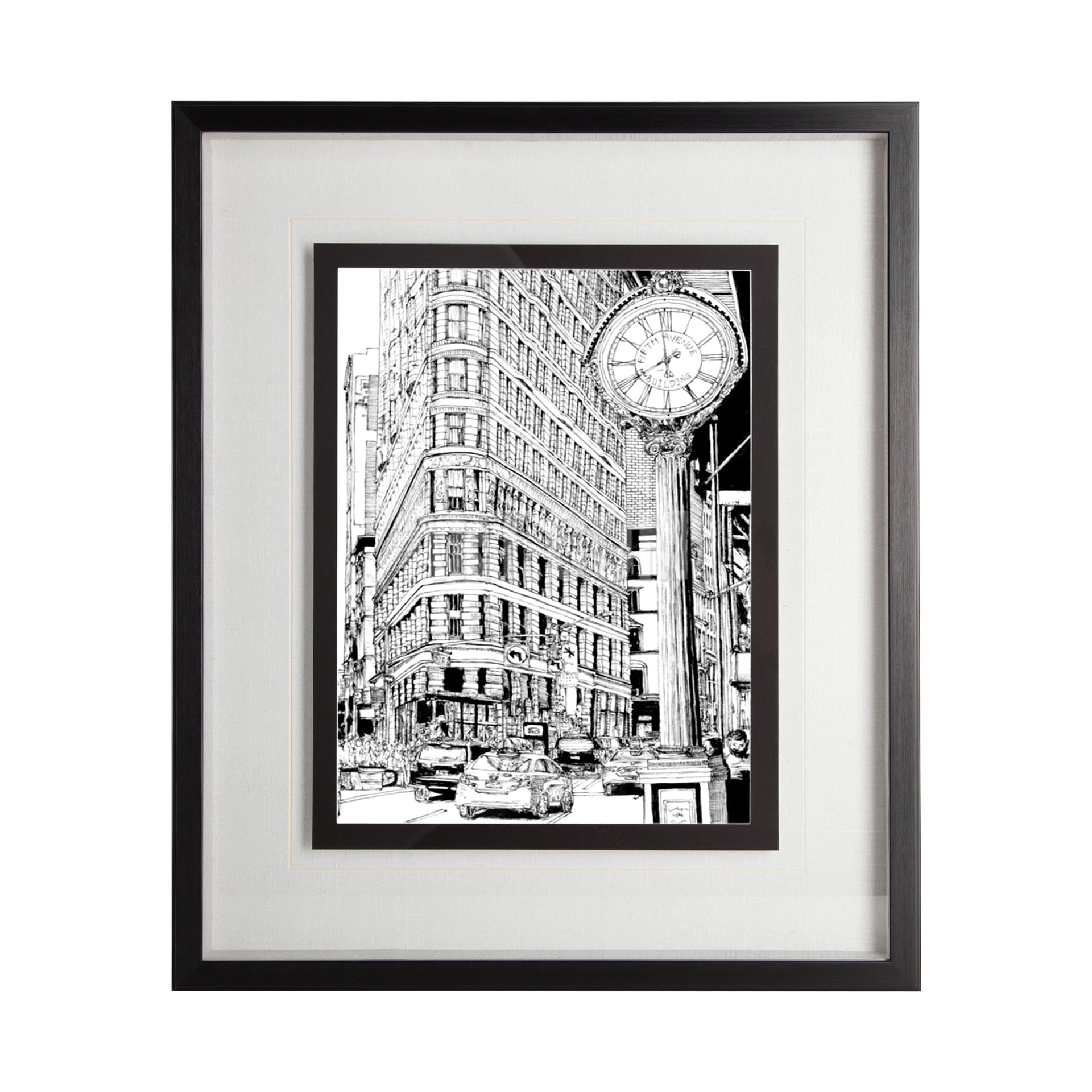 B&W City Scene VII by Melissa Wang a Hand Embellished Textured Framed Art Print Matted under Glass