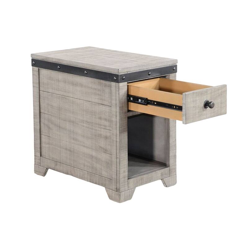 25.04 in. Gray and Black Rectangle Wood End Table with Storage Drawer for Convenience