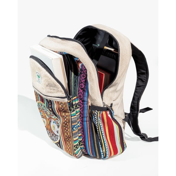Boho Cotton Hemp Canvas Backpack Embroidered Casual Daypack Travel Purse Handbag Sun Moon Embroidery Hemp Backpack: Fair Trade Nepal Boho Bag  main image 4