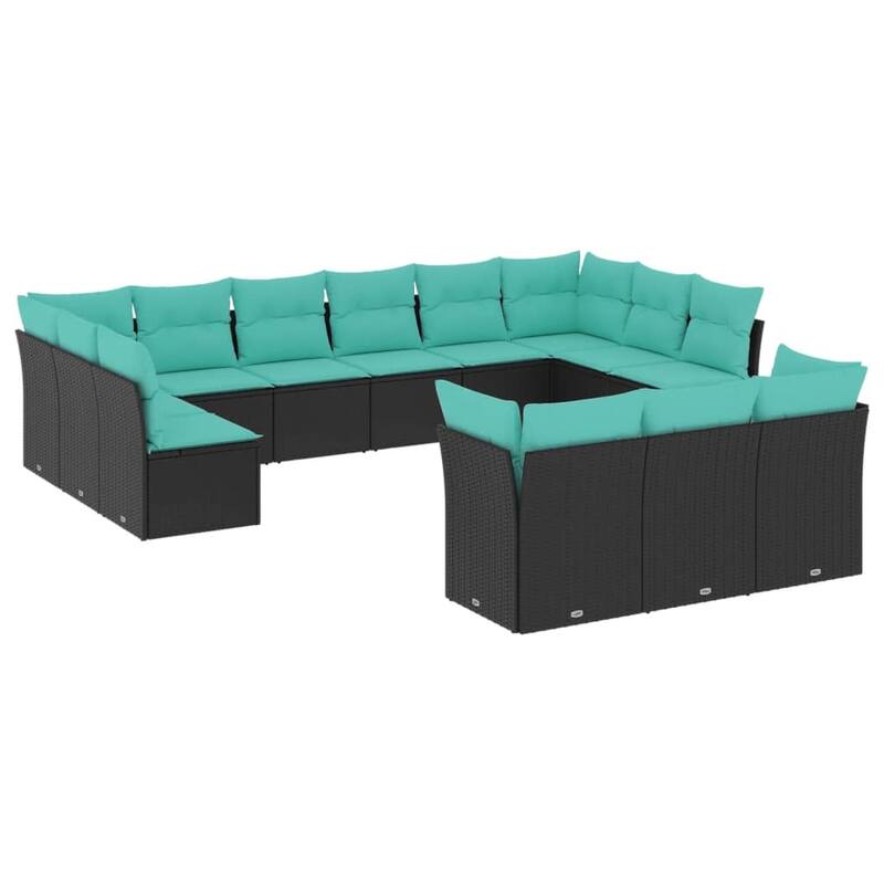 vidaXL 13 Piece Patio Sofa Set with Cushions Black Poly Rattan