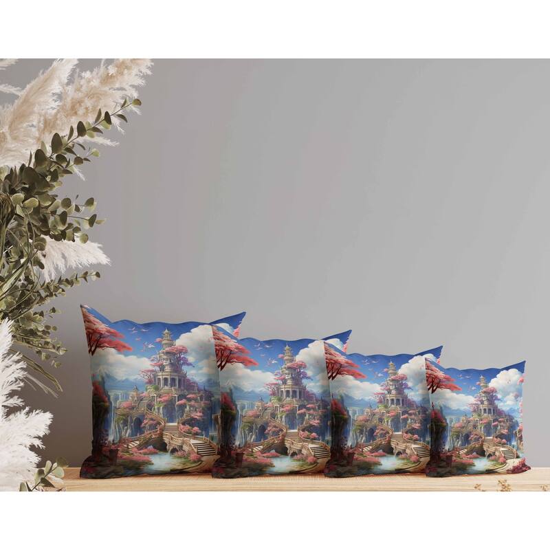 Wonderland Whispers Indoor/Outdoor Reversible Throw Pillow Pink and Blue