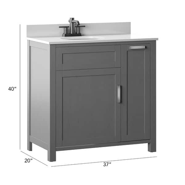 36" Single Bathroom Vanity with Side Drawer Storage and Included Top and Sink, Grey