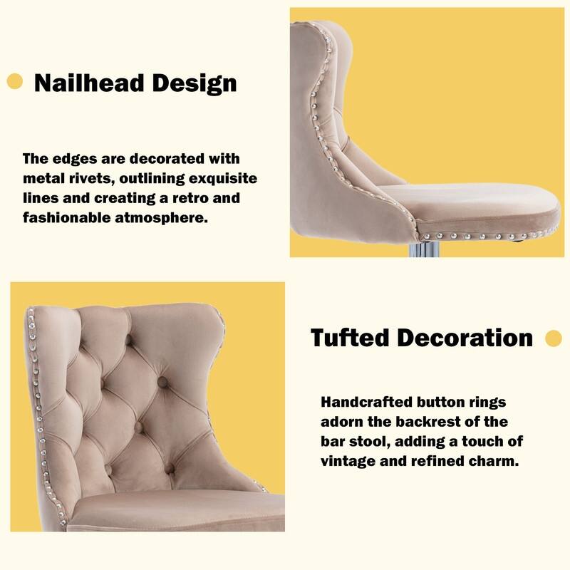Velvet Upholstered Nailheads Tufted Swivel Bar Stools (Set of 6)