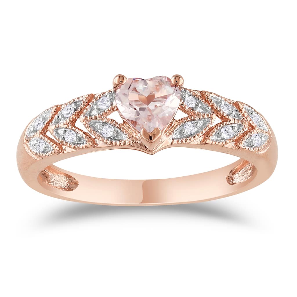 Miadora 10k Rose Gold Heart-cut Morganite and Diamond Accent Leaf Set Anniversary Ring