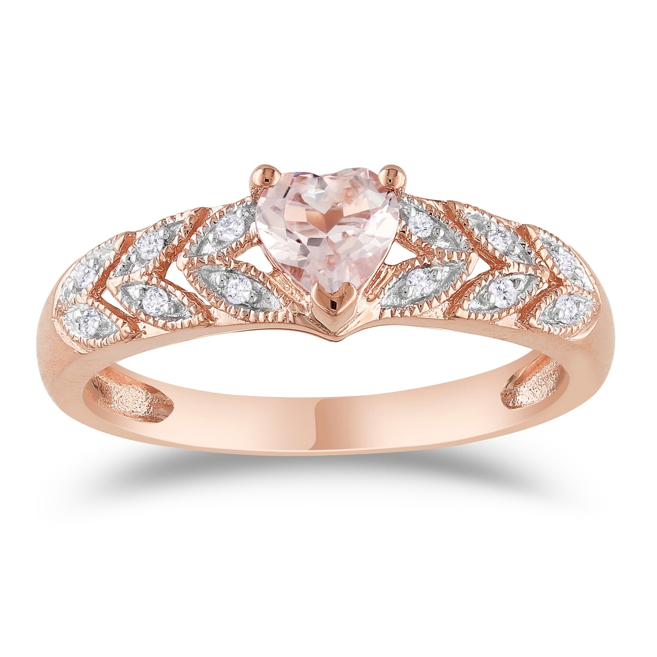 Miadora 10k Rose Gold Heart-cut Morganite and Diamond Accent Leaf Set Anniversary Ring