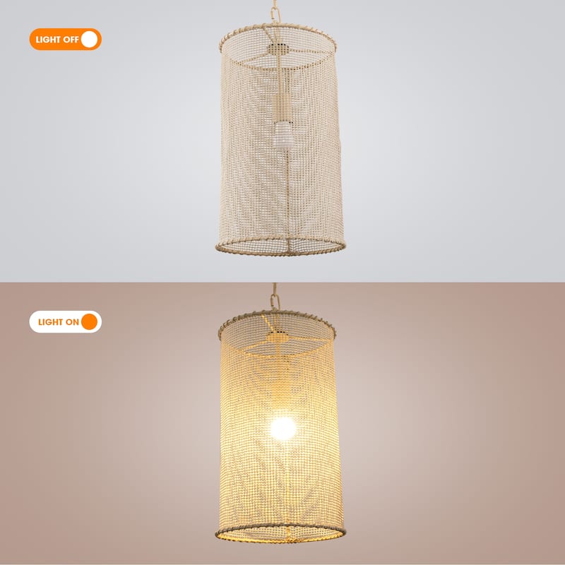 Farmhouse Mini Pendant Cylinder Rope Mesh Cage Kitchen Island Lights for Dining Room - 9.84" W x 19.29" H