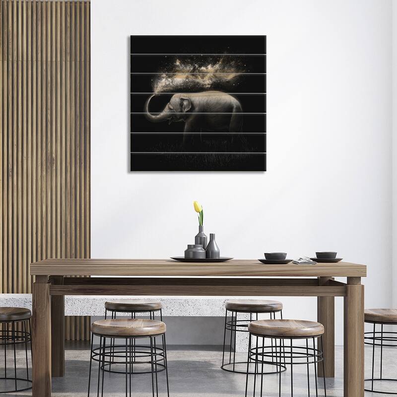 Elephant Splash in B&W Print On Wood by Nicebleed - Multi-Color