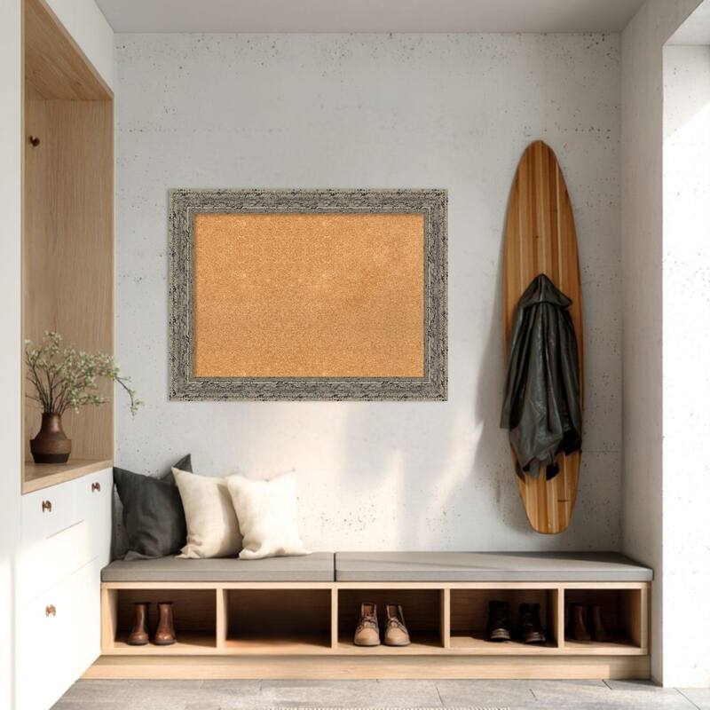Attic Aged Silver Wood Framed Cork Board - Bulletin Board, Organization Board, Pin Board