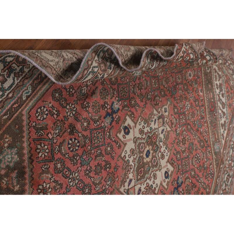 Geometric Pink Hamedan Persian Vintage Rug Hand-Knotted Wool Carpet - 6'7"x 9'7"