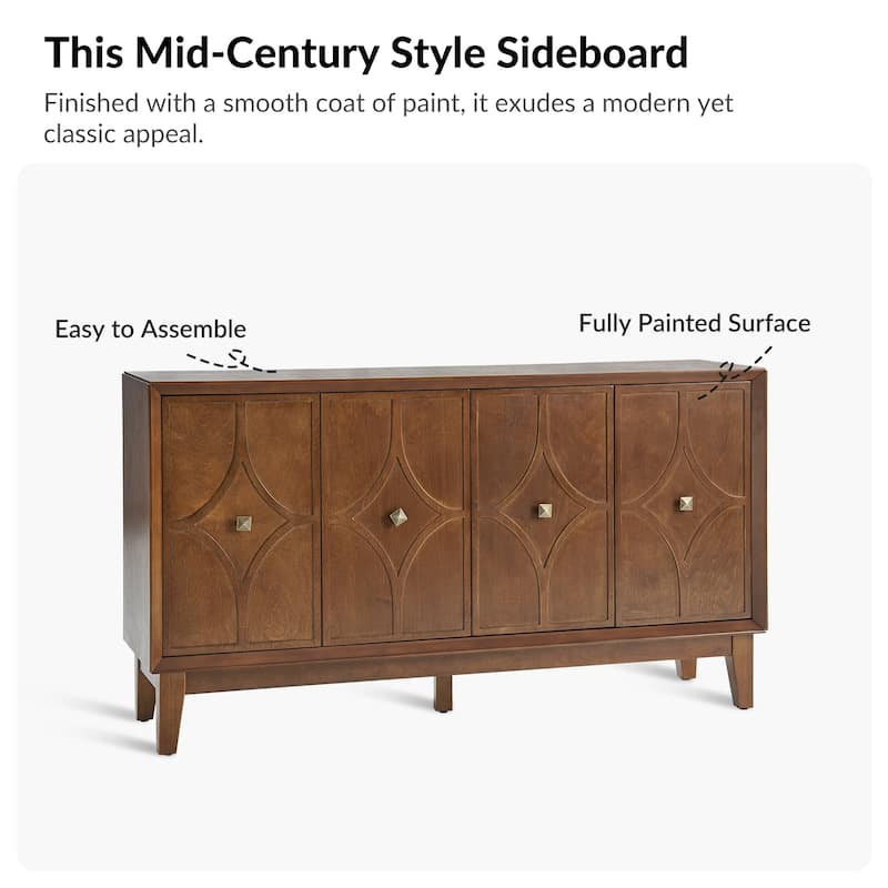 Miriam Mid-century 60" Wide Diamond-shaped Patterned Sideboard with Adjustable Shelves by HULALA HOME