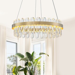 Modern Gold LED Chandelier with Clear Linear Crystals Dimmable - Dia.19 ...