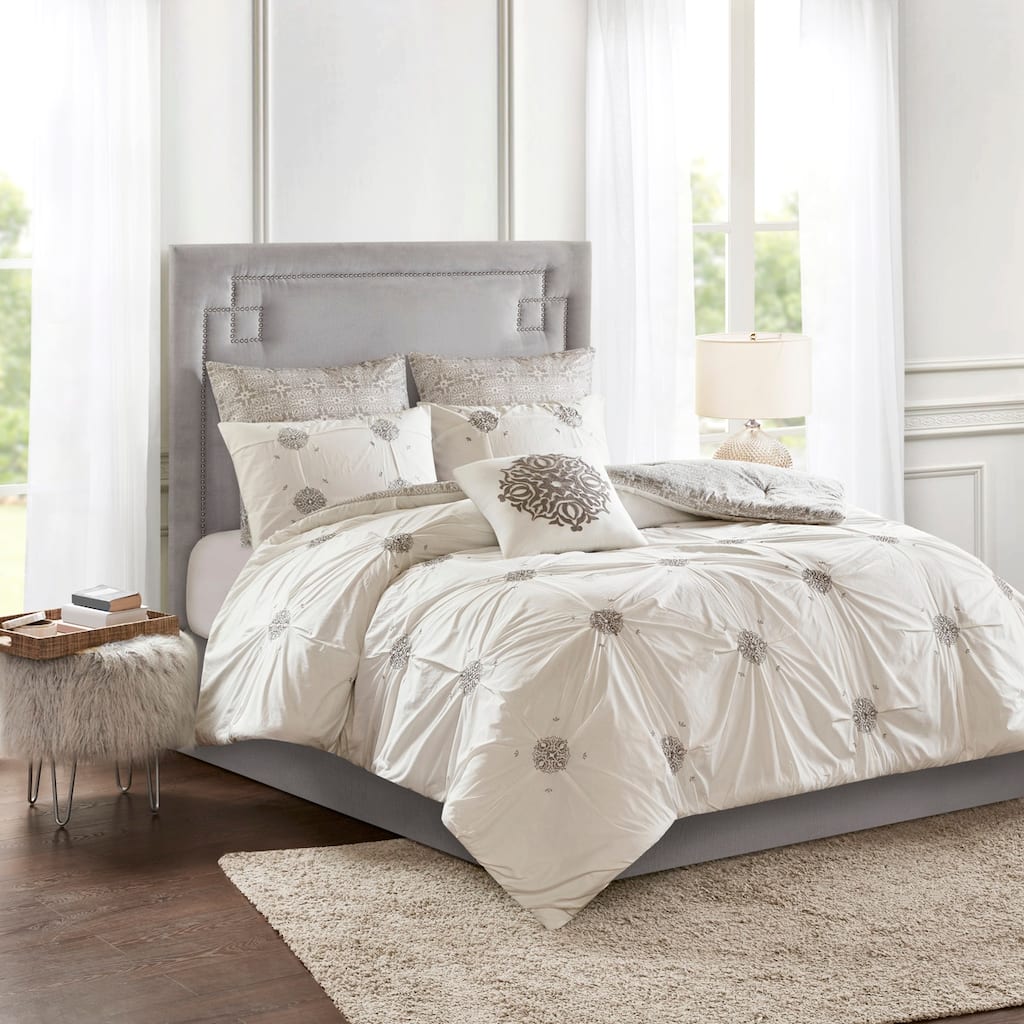 GDF Studio - Malia 6-Piece Embroidered Cotton Reversible Comforter Set
