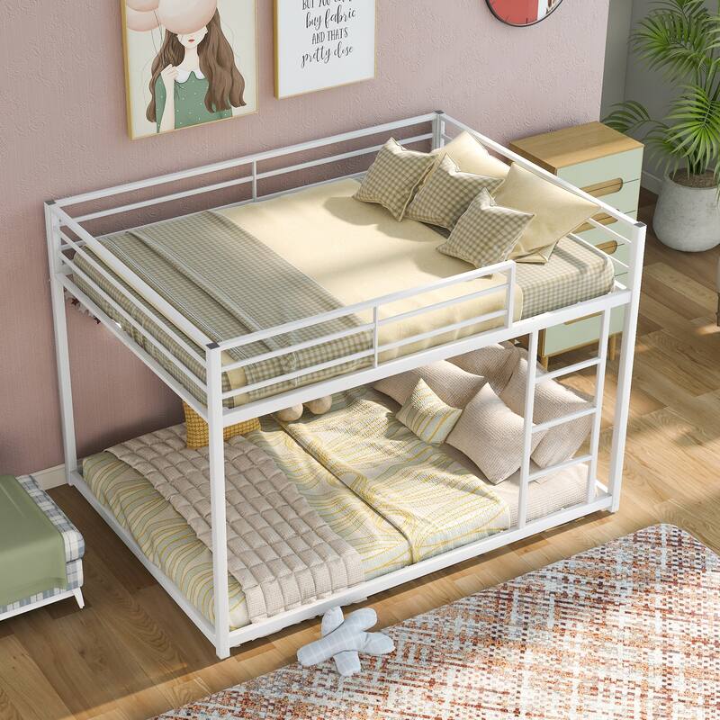 Metal Bunk Bed, Low Bunk Bed with Ladder