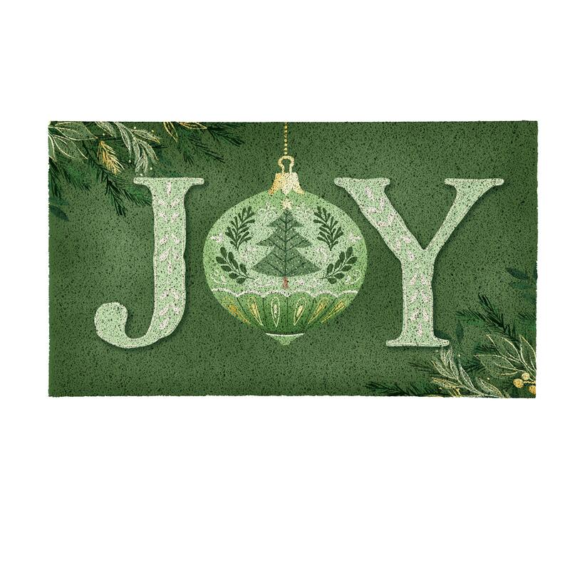 Shades of Green Joy PVC Door Mat - "Joy To The World" - 28" x 16"