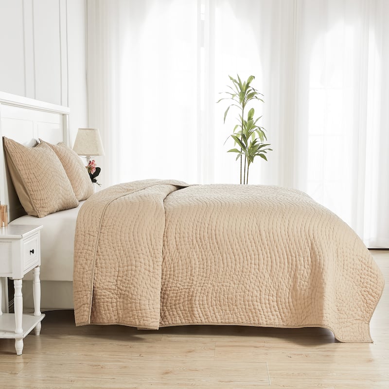 Handstitch Cotton Voile Quilt Set - Taupe - King - 3 Piece