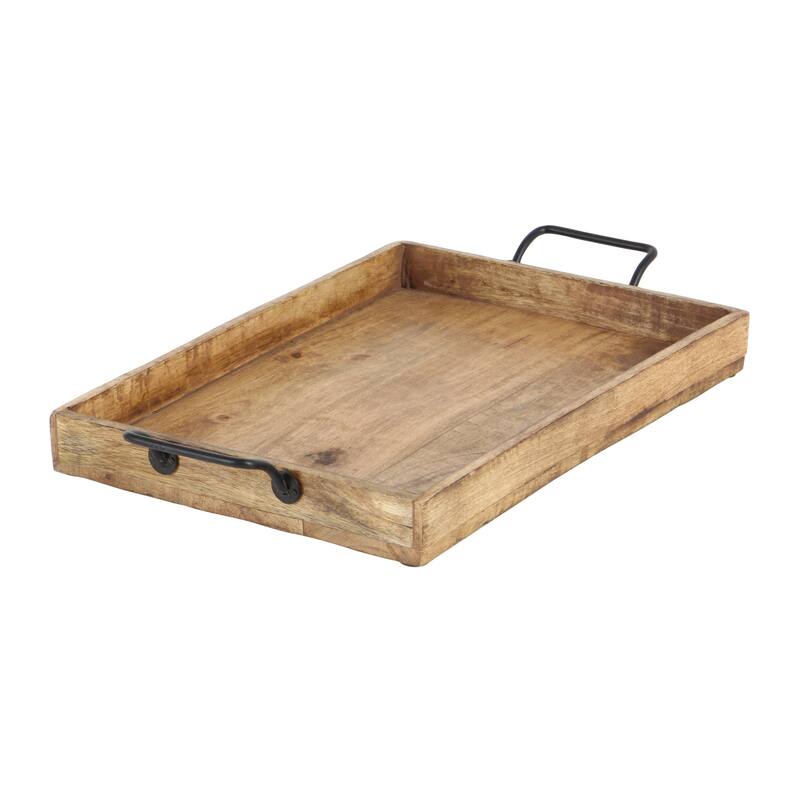 Mango Wood Tray with Slot Handles - Set of 3 Brown - Roche River Decor - 15"W x 24"L x 2"H