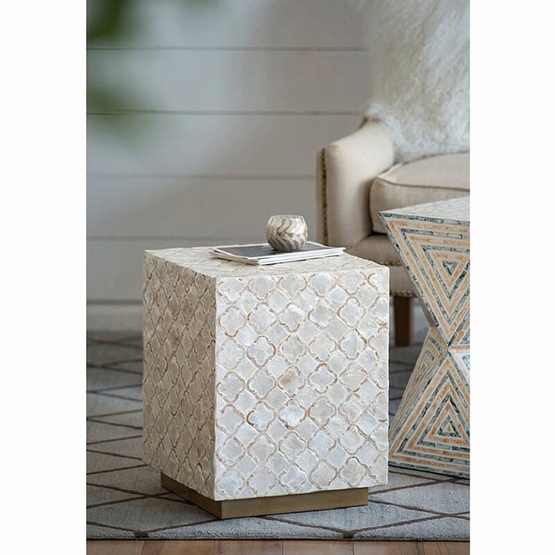 Geometric Capiz Block Stool - 14" Square Design, End Table, Side Table - 14x14x18"