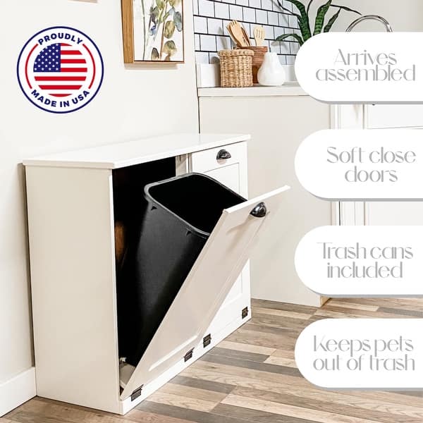 White Double Tilt-out Wooden Trash Can Cabinet - On Sale ...