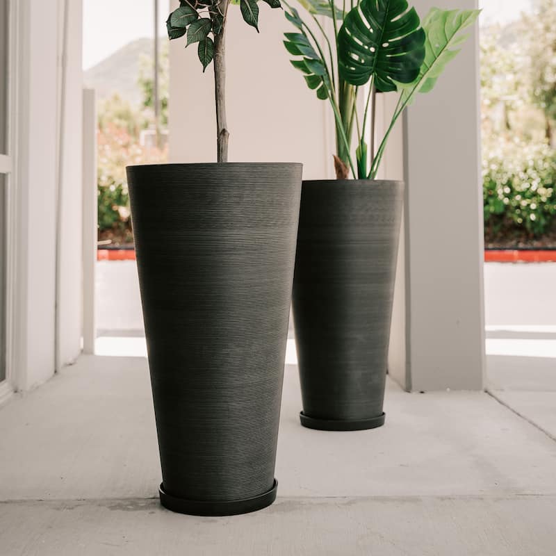 XBrand Modern 28-Inch Tall Round Planter, Modern Tapered Planter Perfect for Indoor & Outdoor Planter, Patio Décor, Set of 2