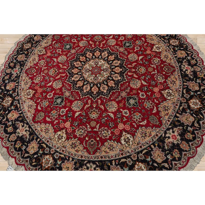 6'7''x6'7'' Round Hand Knotted Wool Fuschia Round Oriental Area Rug - 6' 7'' x 6' 7''-Round