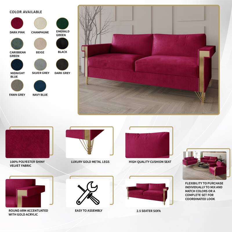 CraftPorch Luxurious Velvet Upholstered 3-Piece Living Room Set