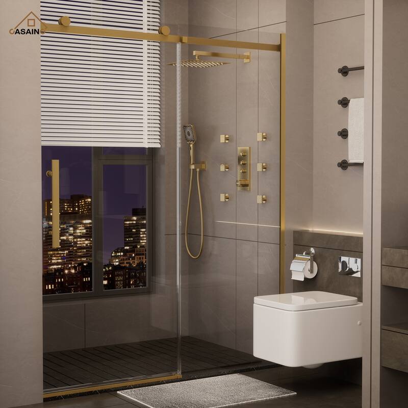 CASAINC 60 in. W x 76 in. H Sliding Frameless Shower Door with SGCC Certification