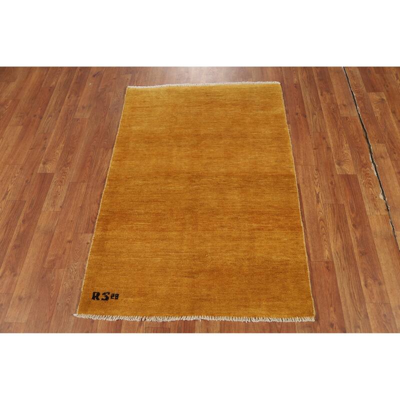 Yellow Gabbeh Modern Accent Rug Handmade Wool Carpet - 2'8" x 3'11"