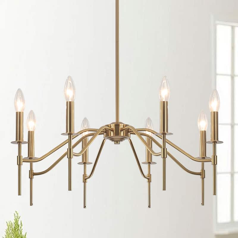 8-Light Hanging Candlestick Linear Foyer Chandelier Lighting Fixture Island Chandelier for Dining Room - Brass